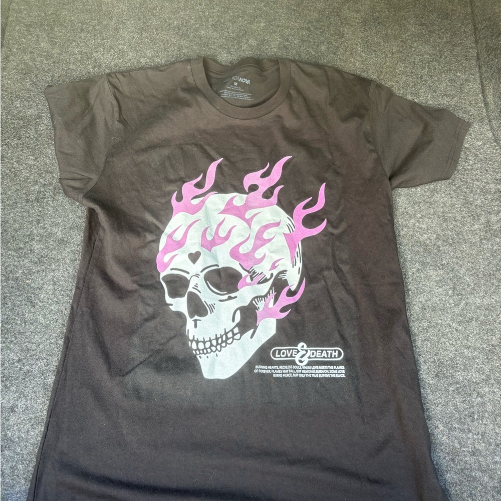 Black T-Shirt with Pink Skull Design
